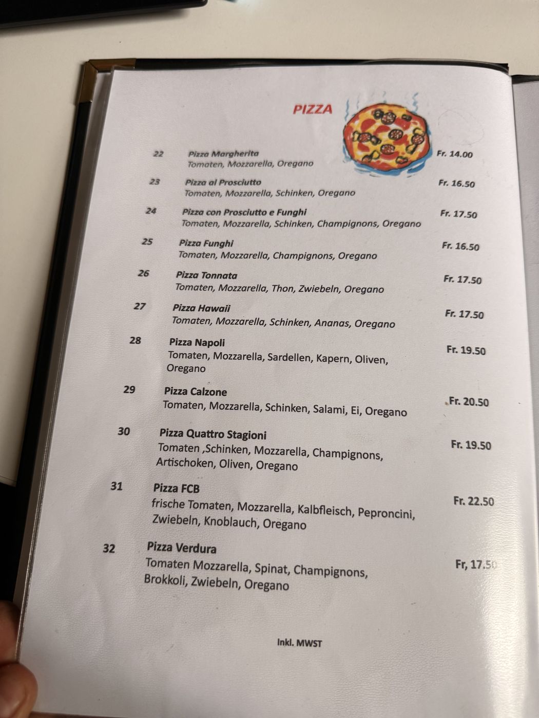 Speisekarte Pizza